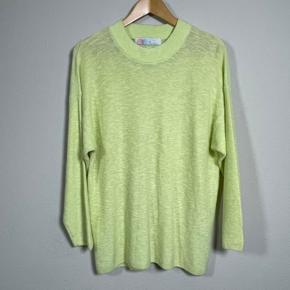 Free People FP Beach Sweater Malibu Surf Knit XS Lime Green Oversized Boho